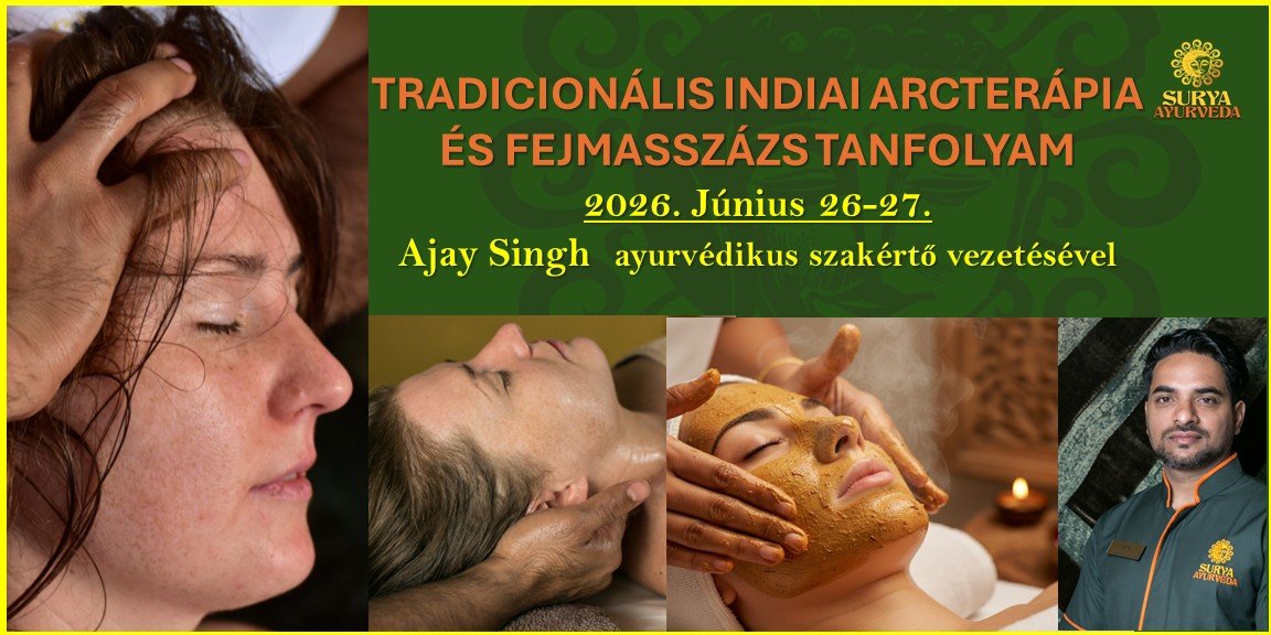 surya-ayurveda-AYURVEDIKUS-ARCTERAPIA-ES-fejmasszazs-tanfolyam-arcterapia-2026.-Junius-26-27